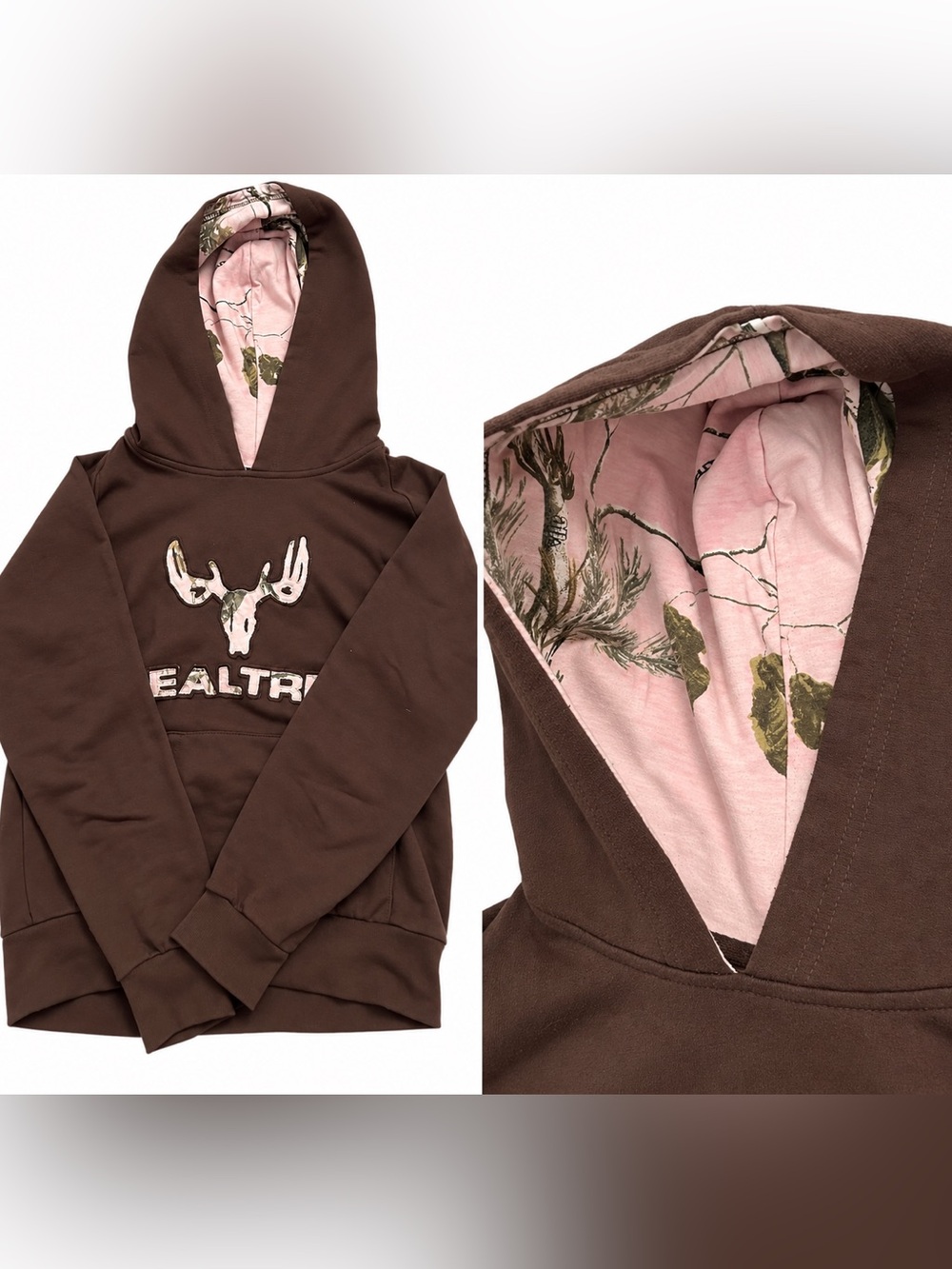 Realtree Girls Brown Hoodie with Pink Camo Lining